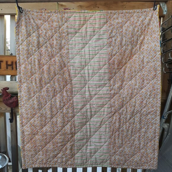 Handmade Fabric Baby Quilt Hand Quilted Cotton 30" x 34" - Picture 7 of 8
